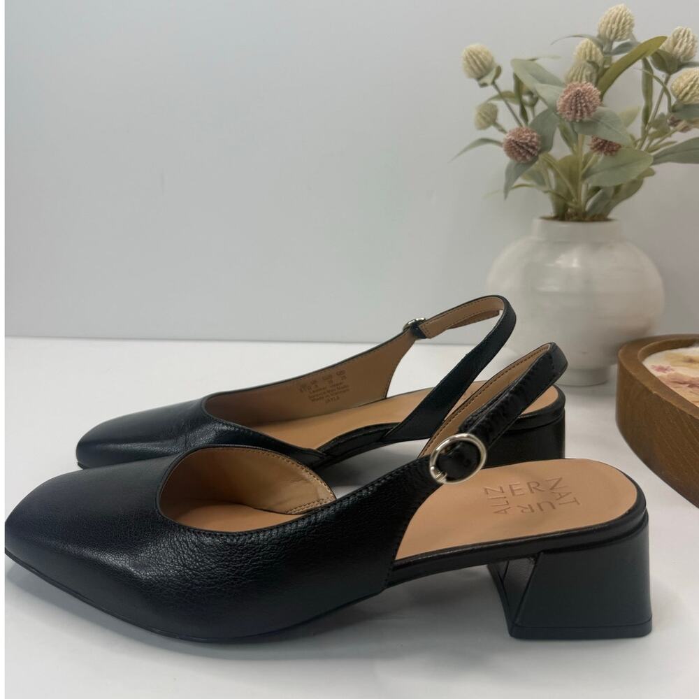 Naturalizer Jayla Leather Slingback Block Heel Pump Black Women 8.5 Wide NWOB